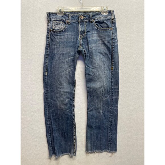 Cowgirl Tuff Womens Jeans Size 28x33 Raw Bottom Bootcut Medium Wash - Picture 1 of 14